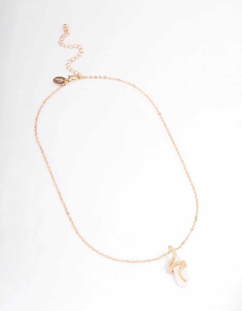 Gold Clear Quartz Snake Wrap Shard Necklace