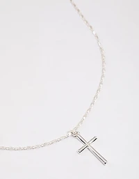 Silver Shiny Cross Pendant Necklace