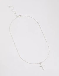 Silver Shiny Cross Pendant Necklace