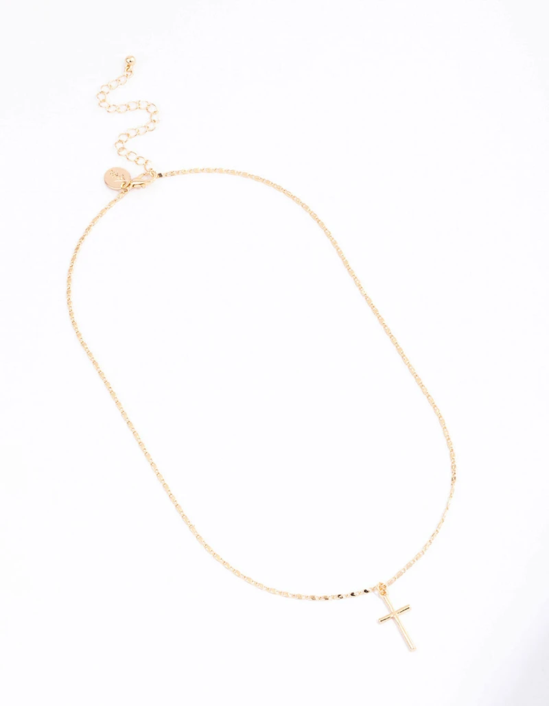 Gold Shiny Cross Pendant Necklace