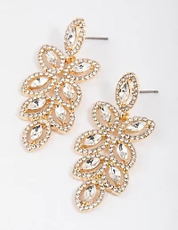 Gold Flower Cut Out Diamante Drop Earrings