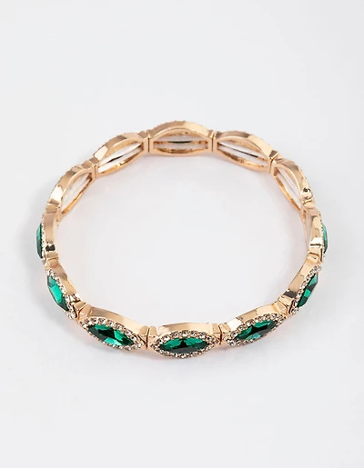 Gold Marquise & Diamante Rubber Stretch Bracelet