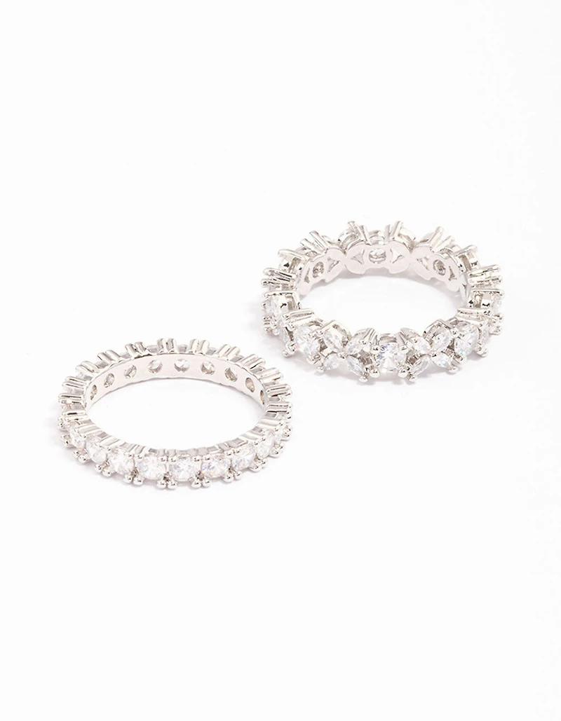 Silver Flower Double Band Stack Ring