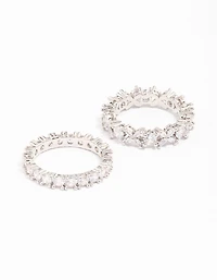 Silver Flower Double Band Stack Ring