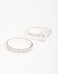 Silver Plated Cubic Zirconia Teardrop Stone Ring Pack