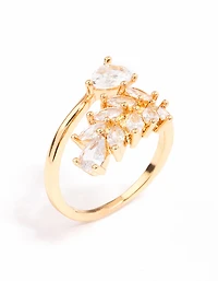 Gold Plated Leafy Pear Crystal Ring