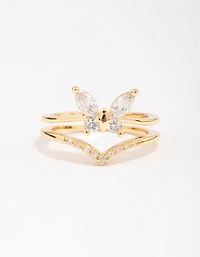 Gold Plated Cubic Zirconia Butterfly Double Band Ring