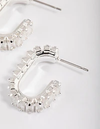 Silver Plated Oval Horizontal Baguette Hoop Earrings