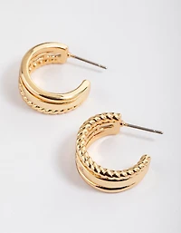 Gold Plated Cubic Zirconia Baguette Twisted Hoop Earrings