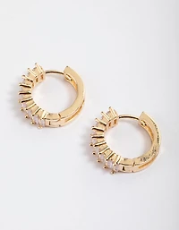 Gold Plated Cubic Zirconia Classic Baguette Hoop Earrings