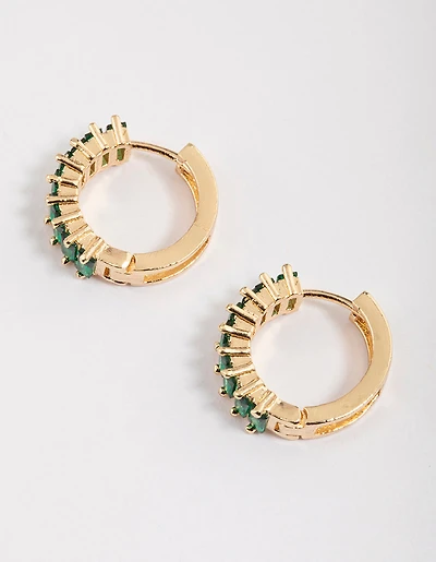 Gold Plated Cubic Zirconia Classic Baguette Hoop Earrings