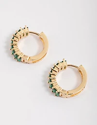 Gold Plated Cubic Zirconia Classic Baguette Hoop Earrings