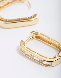 Gold Plated Oval Baguette Hoop Earrings