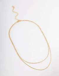 Gold Plated Cubic Zirconia Dainty Baguette Layered Necklace