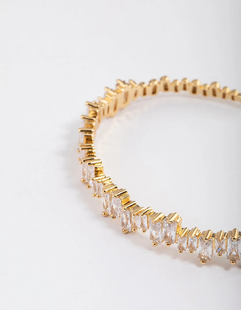 Gold Plated Cubic Zirconia Organic Baguette Wrist Cuff