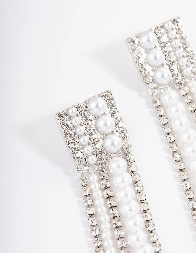 Silver Statement Long Mixed Drop Earrings