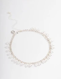 Silver Cup Chain Pearl Tassel Choker