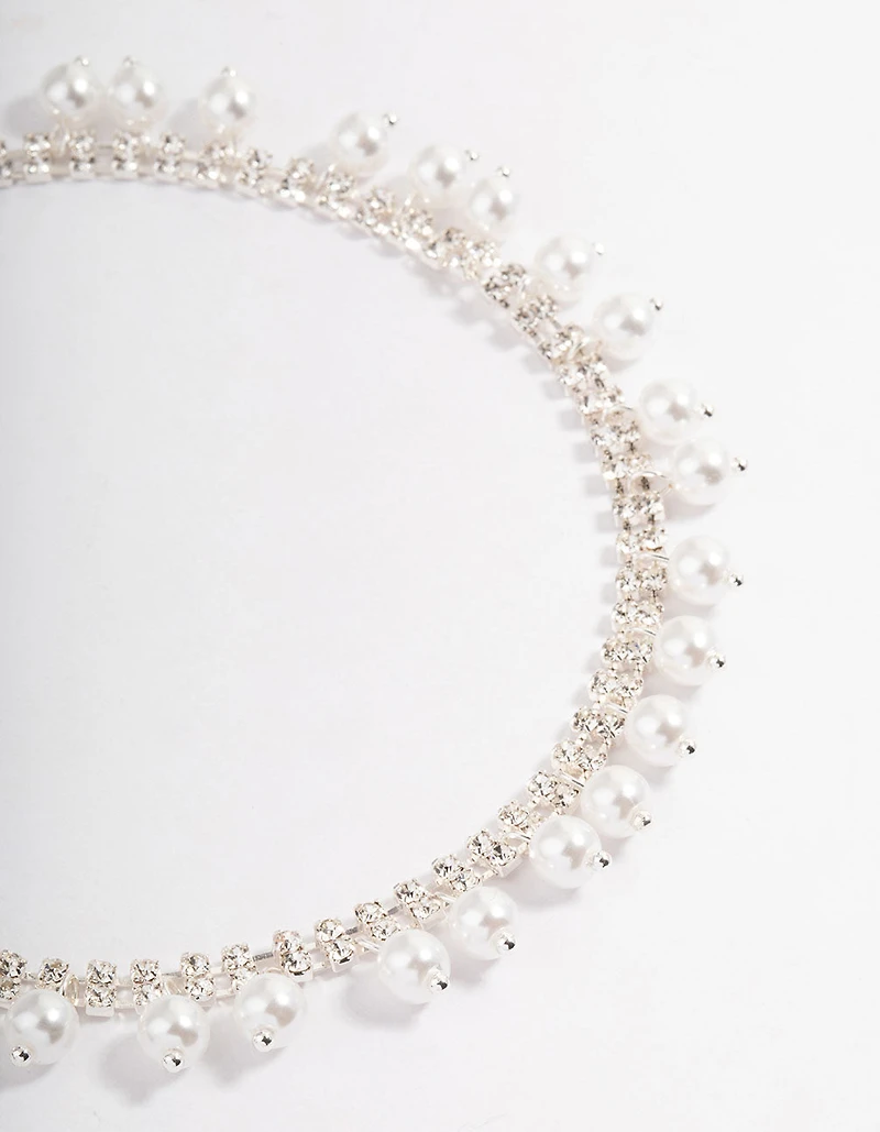 Silver Cup Chain Pearl Tassel Choker
