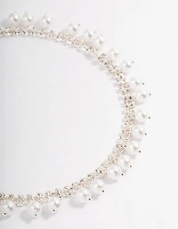 Silver Cup Chain Pearl Tassel Choker