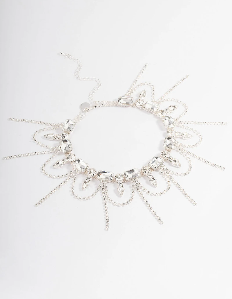 Collier ras-du-cou Silver Statement Diamante Tassel