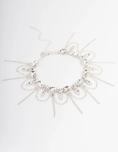 Collier ras-du-cou Silver Statement Diamante Tassel