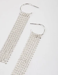 Silver Huggie Mesh Drop Earrings