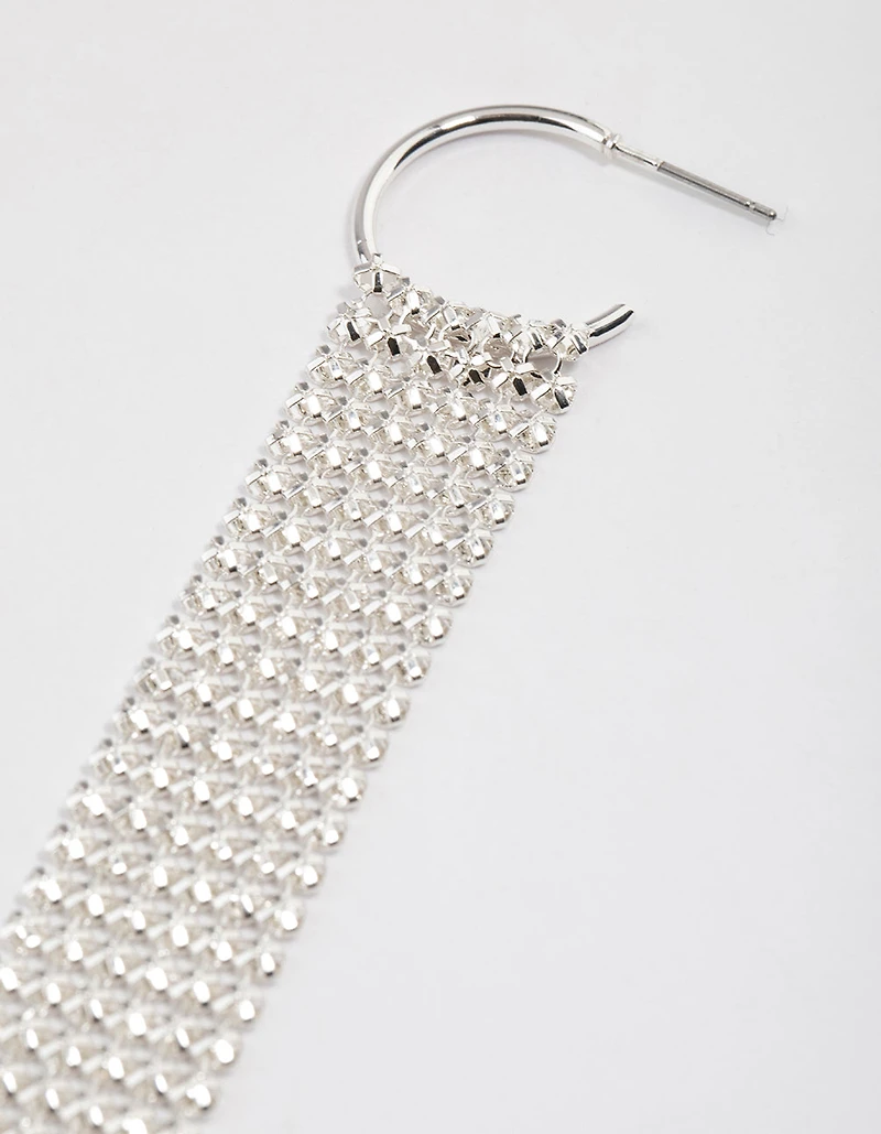 Silver Huggie Mesh Drop Earrings