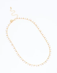 Gold Plated Beaded & Freshwater Pearl Drop Necklace