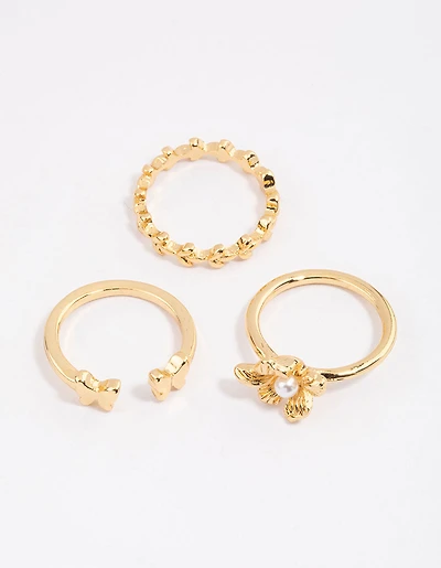 Gold Plated Butterfly & Flower Ring Pack