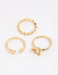 Gold Plated Butterfly & Flower Ring Pack