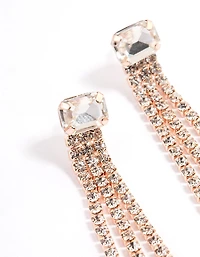 Rose Gold Stone Cup Chain Triple Row Drop Earrings