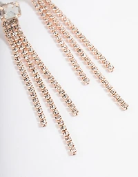 Rose Gold Stone Cup Chain Triple Row Drop Earrings