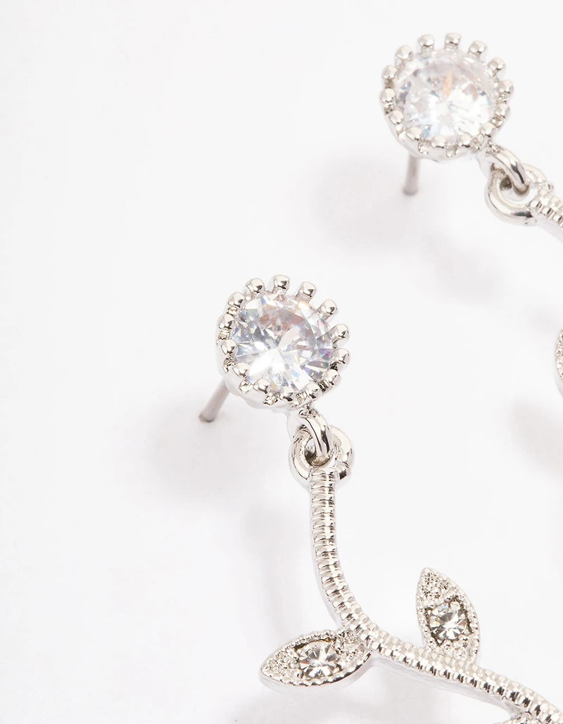 Silver Cubic Zirconia Floral Teardrop Earrings
