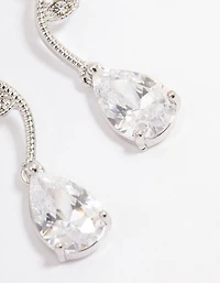 Silver Cubic Zirconia Floral Teardrop Earrings