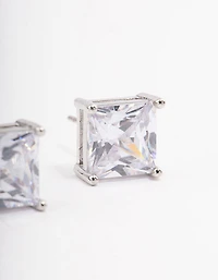 Silver Cubic Zirconia Square Statement Stud Earrings