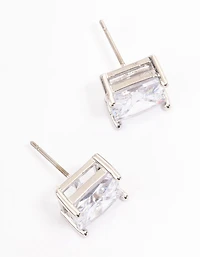 Silver Cubic Zirconia Square Statement Stud Earrings