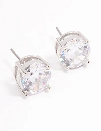 Silver Cubic Zirconia Round Statement Stud Earrings