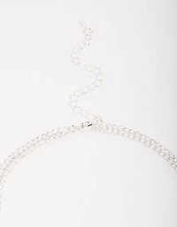 Silver Cubic Zirconia Double Layer Pear Stone Necklace