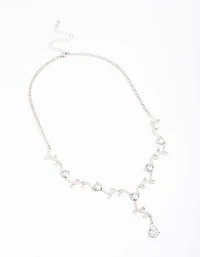 Silver Cubic Zirconia Floral Teardrop Y-Shape Necklace