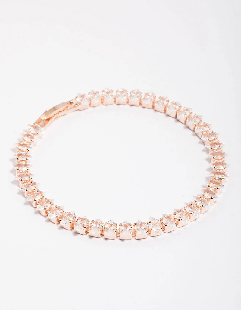 Rose Gold Cubic Zirconia Navette Tennis Bracelet