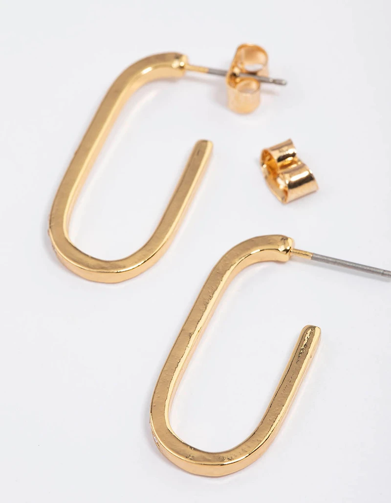 Gold Plated Cubic Zirconia Long Oval Hoop Earrings