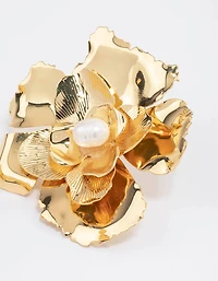 Gold Plated Large Flower Freshwater Pearl Stud Earrings