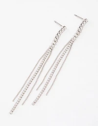 Silver  Cubic Zirconia Skinny Stranded Drop Earrings