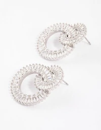 Silver Cubic Zirconia Double Circle Diamante Drop Earrings