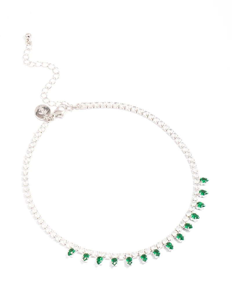 Silver Cubic Zirconia Cup Chain Teardrop Choker