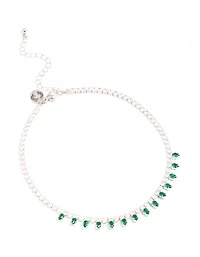 Silver Cubic Zirconia Cup Chain Teardrop Choker