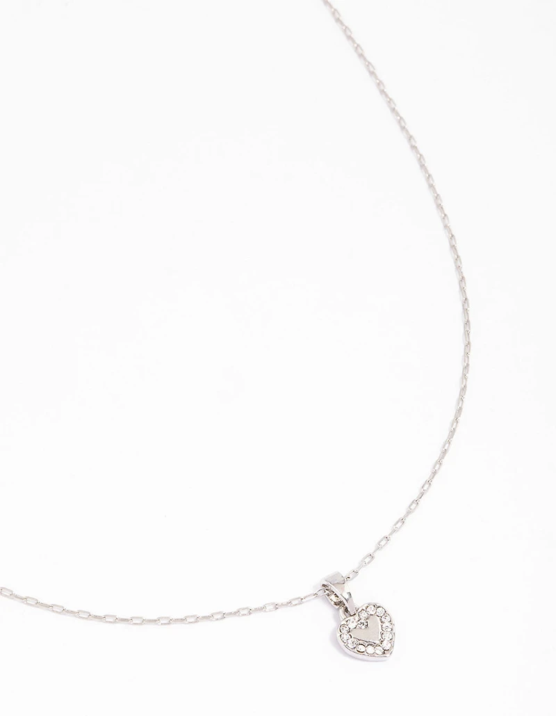 Silver Diamante Mini Heart Pendant Necklace