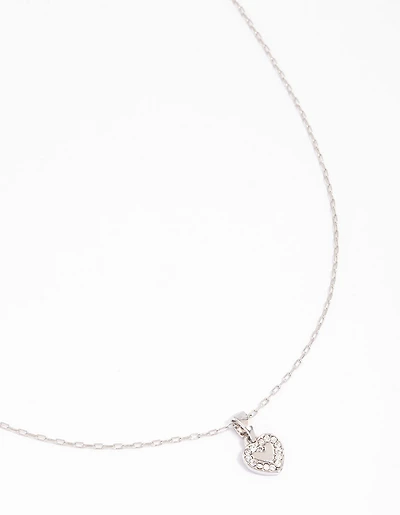 Silver Diamante Mini Heart Pendant Necklace