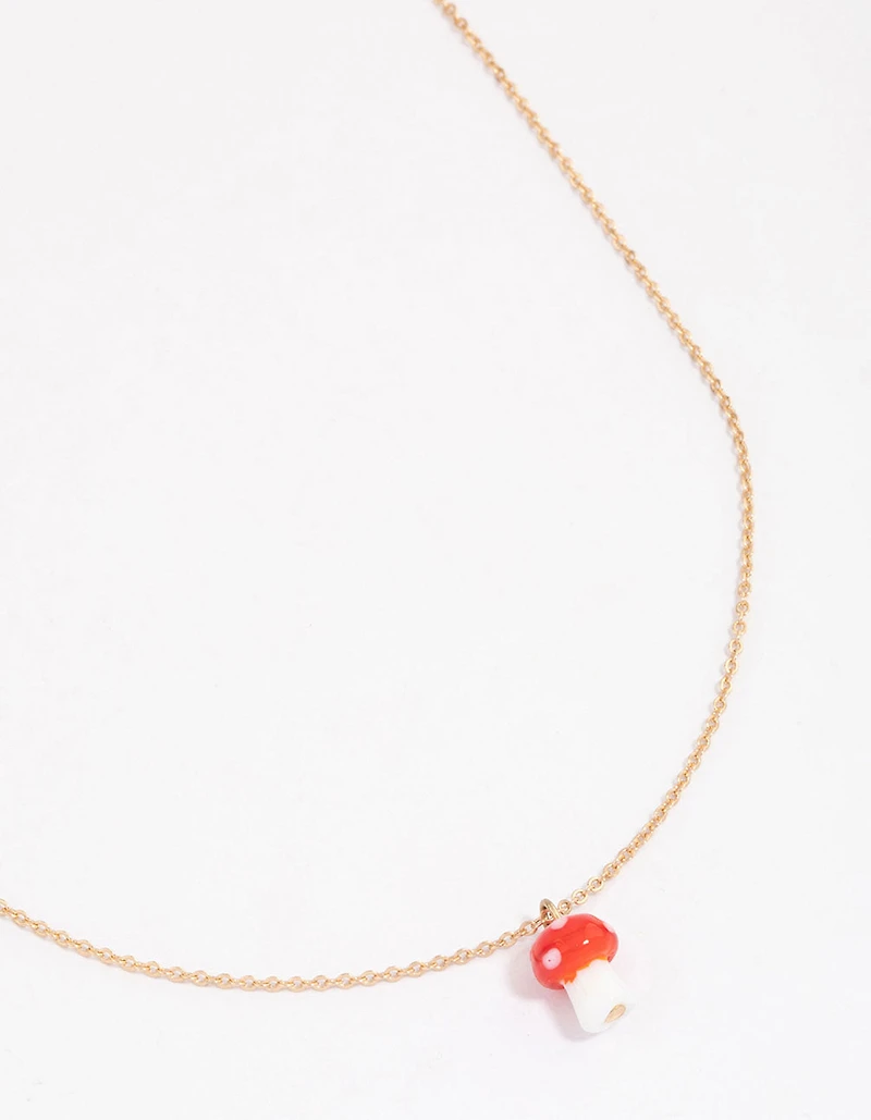 Gold Mini Mushroom Pendant Necklace