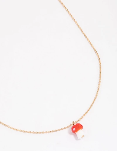 Gold Mini Mushroom Pendant Necklace